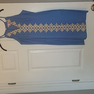 Blue Embroidered Halter Dress